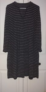 Black and gray striped dress with keyhole neckline